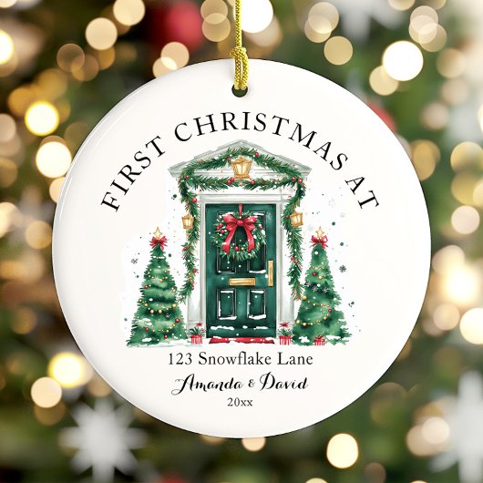 Gepersonaliseerde eerste kerst in ons nieuwe huis keramisch ornament