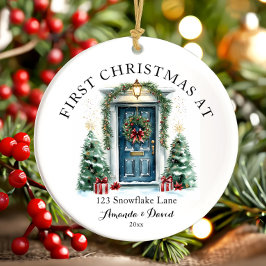 Gepersonaliseerde eerste kerst in ons nieuwe huis keramisch ornament