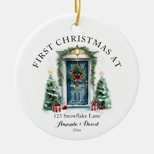 Gepersonaliseerde eerste kerst in ons nieuwe huis keramisch ornament (Voorkant)