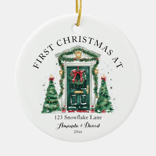 Gepersonaliseerde eerste kerst in ons nieuwe huis keramisch ornament (Voorkant)