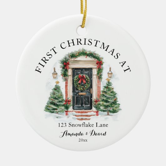 Gepersonaliseerde eerste kerst in ons nieuwe huis keramisch ornament (Voorkant)