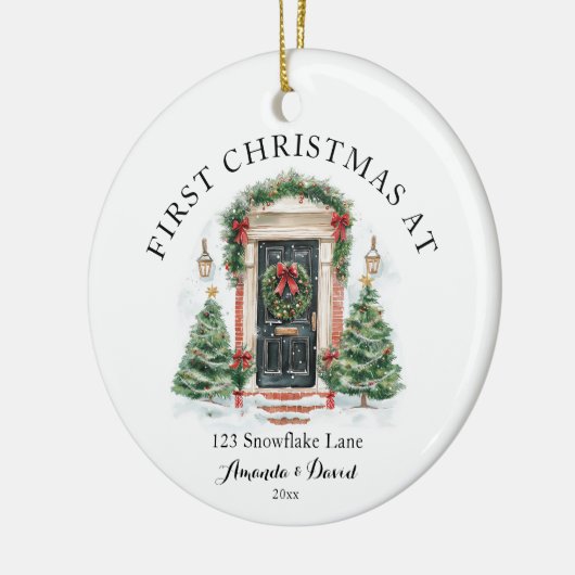 Gepersonaliseerde eerste kerst in ons nieuwe huis keramisch ornament (Links)