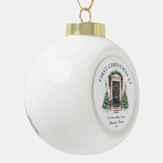 Gepersonaliseerde eerste kerst in ons nieuwe huis keramische bal ornament (Links)