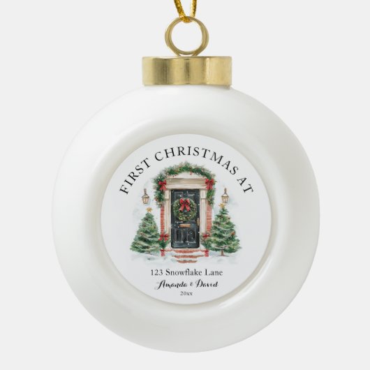 Gepersonaliseerde eerste kerst in ons nieuwe huis keramische bal ornament (Voorkant)