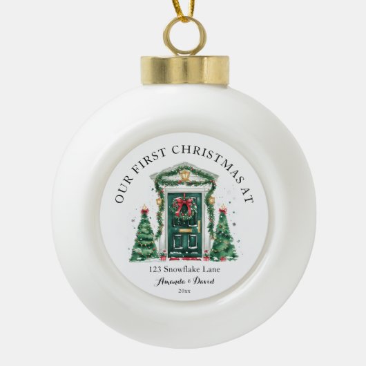 Gepersonaliseerde eerste kerst in ons nieuwe huis keramische bal ornament (Voorkant)