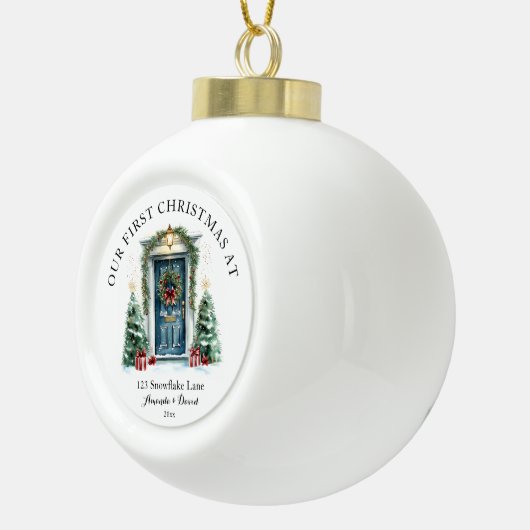 Gepersonaliseerde eerste kerst in ons nieuwe huis keramische bal ornament (Rechts)