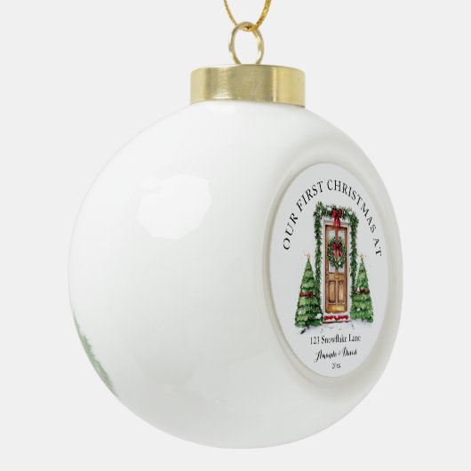 Gepersonaliseerde eerste kerst in ons nieuwe huis keramische bal ornament (Links)