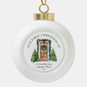 Gepersonaliseerde eerste kerst in ons nieuwe huis keramische bal ornament