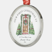 Gepersonaliseerde eerste kerst in ons nieuwe huis metalen ornament (Links)