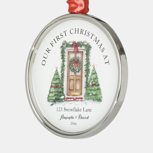 Gepersonaliseerde eerste kerst in ons nieuwe huis metalen ornament (Links)