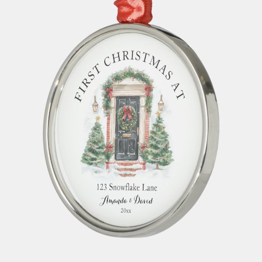 Gepersonaliseerde eerste kerst in ons nieuwe huis metalen ornament (Links)