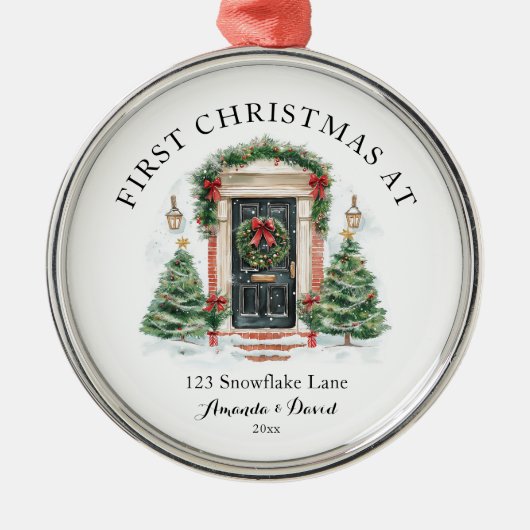 Gepersonaliseerde eerste kerst in ons nieuwe huis metalen ornament (Voorkant)