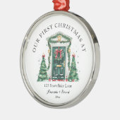 Gepersonaliseerde eerste kerst in ons nieuwe huis metalen ornament (Links)