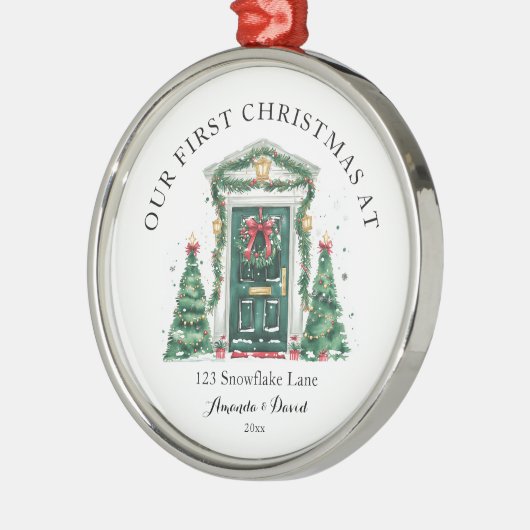 Gepersonaliseerde eerste kerst in ons nieuwe huis metalen ornament (Links)