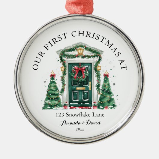 Gepersonaliseerde eerste kerst in ons nieuwe huis metalen ornament (Voorkant)