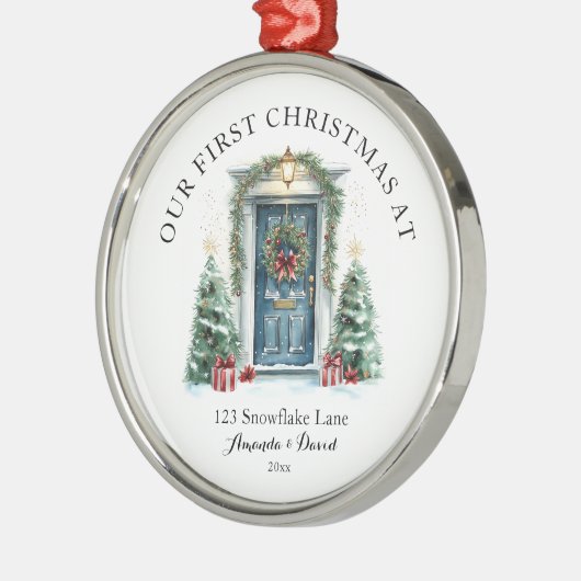 Gepersonaliseerde eerste kerst in ons nieuwe huis metalen ornament (Links)