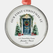 Gepersonaliseerde eerste kerst in ons nieuwe huis metalen ornament (Voorkant)