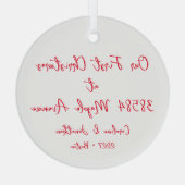 Gepersonaliseerde eerste kerst Nieuw Home Adres Ro Glas Ornament (Achterkant)