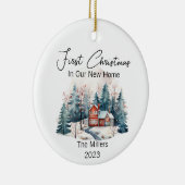 Gepersonaliseerde eerste kerst nieuwe huis Waterve Keramisch Ornament (Rechts)