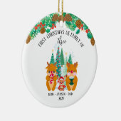 Gepersonaliseerde eerste kerst rendieren keramisch ornament (Rechts)