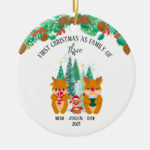 Gepersonaliseerde eerste kerst rendieren keramisch ornament (Voorkant)
