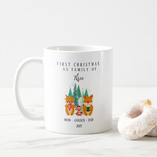 Gepersonaliseerde eerste kerst rendieren koffiemok (Met donut)
