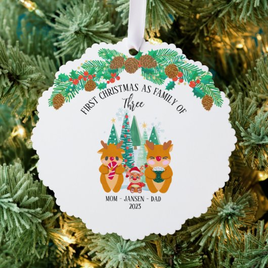 Gepersonaliseerde eerste kerst rendieren ornament kaart (Insitu (Drie))