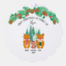 Gepersonaliseerde eerste kerst rendieren ornament kaart