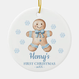 Gepersonaliseerde eerste kerst van de baby in pepe keramisch ornament