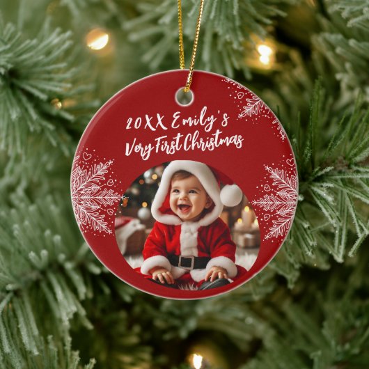 Gepersonaliseerde eerste kerst Voeg foto Snowflake Keramisch Ornament (Boom)