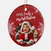 Gepersonaliseerde eerste kerst Voeg foto Snowflake Keramisch Ornament (Links)