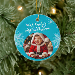 Gepersonaliseerde eerste kerst Voeg foto Snowflake Keramisch Ornament