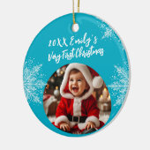 Gepersonaliseerde eerste kerst Voeg foto Snowflake Keramisch Ornament (Links)