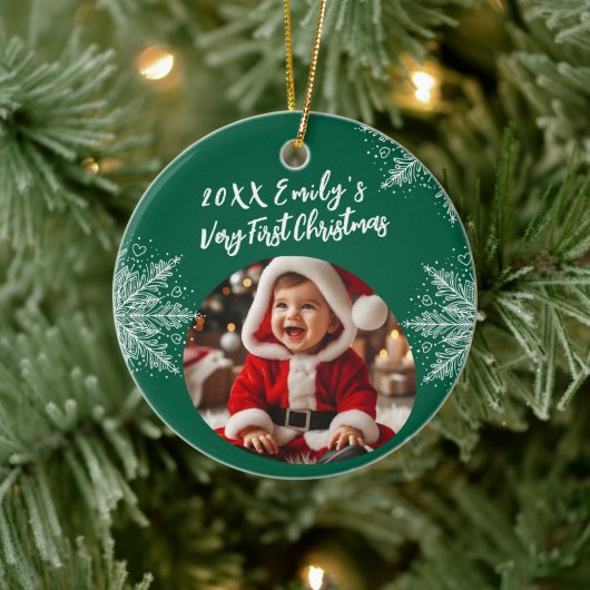 Gepersonaliseerde eerste kerst Voeg foto Snowflake Keramisch Ornament (Boom)