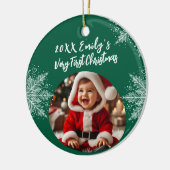 Gepersonaliseerde eerste kerst Voeg foto Snowflake Keramisch Ornament (Links)