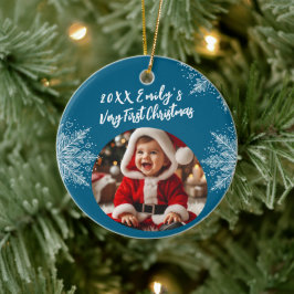 Gepersonaliseerde eerste kerst Voeg foto Snowflake Keramisch Ornament
