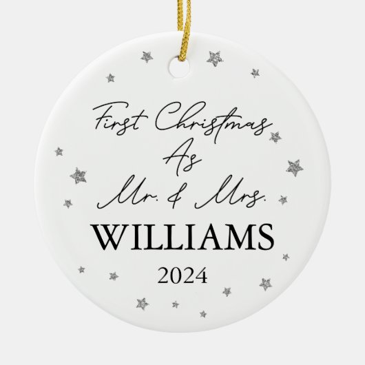 Gepersonaliseerde Eerste Kerstdag als Mr & Mrs Fot Keramisch Ornament (Voorkant)