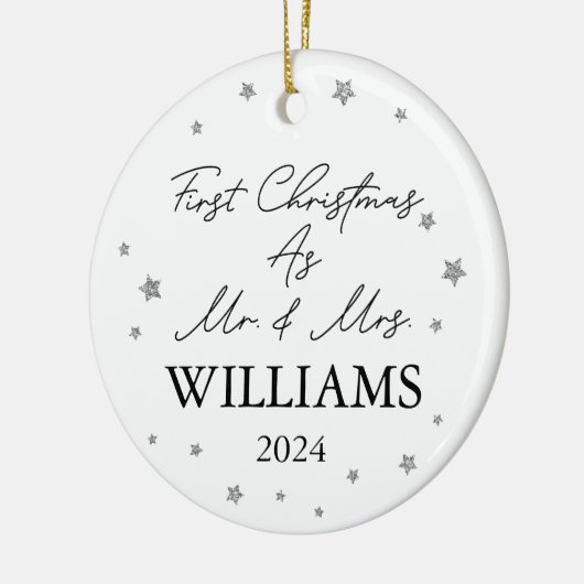 Gepersonaliseerde Eerste Kerstdag als Mr & Mrs Fot Keramisch Ornament (Links)