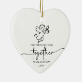 Gepersonaliseerde Eerste Kerstdag Samen Namen Cupi Keramisch Ornament (Rechts)