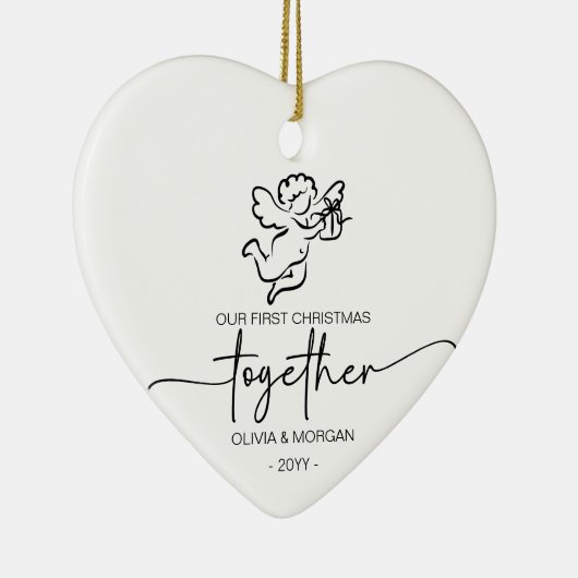 Gepersonaliseerde Eerste Kerstdag Samen Namen Cupi Keramisch Ornament (Rechts)