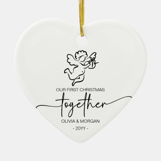 Gepersonaliseerde Eerste Kerstdag Samen Namen Cupi Keramisch Ornament (Voorkant)