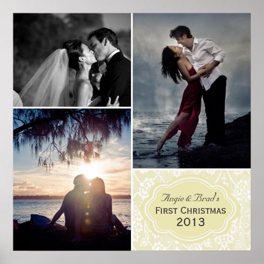 Gepersonaliseerde eerste kerstDamasfoto's Collage Poster (Voorkant)