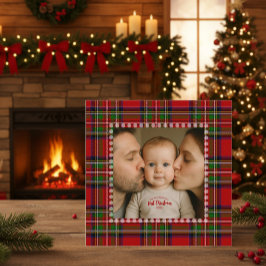 Gepersonaliseerde eerste kerstfoto Tartan Kaart