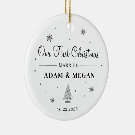 Gepersonaliseerde Eerste Kerstgehuwde versiering Keramisch Ornament (Rechts)