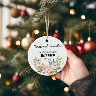 Gepersonaliseerde Eerste Kerstgehuwde versiering Keramisch Ornament
