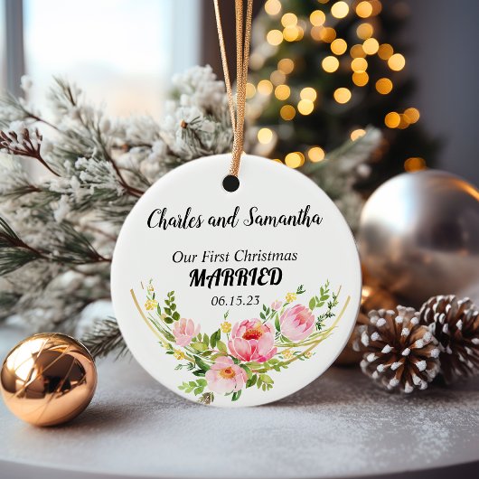 Gepersonaliseerde Eerste Kerstgehuwde versiering Keramisch Ornament