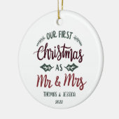 Gepersonaliseerde Eerste Kerstgehuwde versiering Keramisch Ornament (Links)