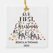 Gepersonaliseerde Eerste Kerstgehuwde versiering Keramisch Ornament (Voorkant)