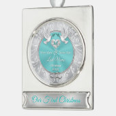 Gepersonaliseerde Eerste Kerstgehuwde versiering Verzilverd Banner Ornament (Links)