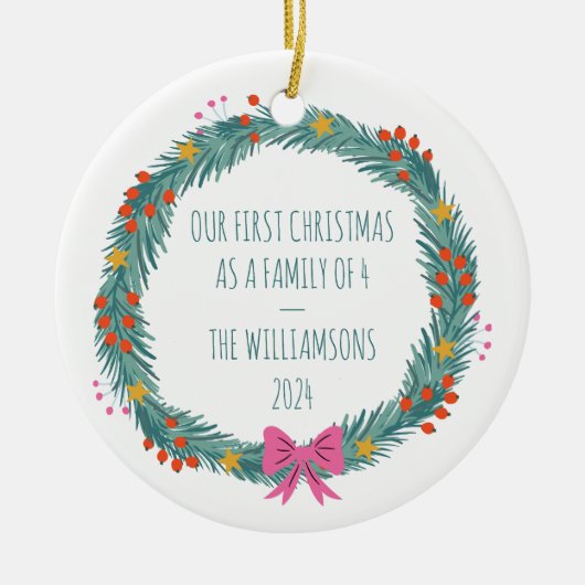 Gepersonaliseerde Eerste Kerstman Familienaam Kran Keramisch Ornament (Voorkant)